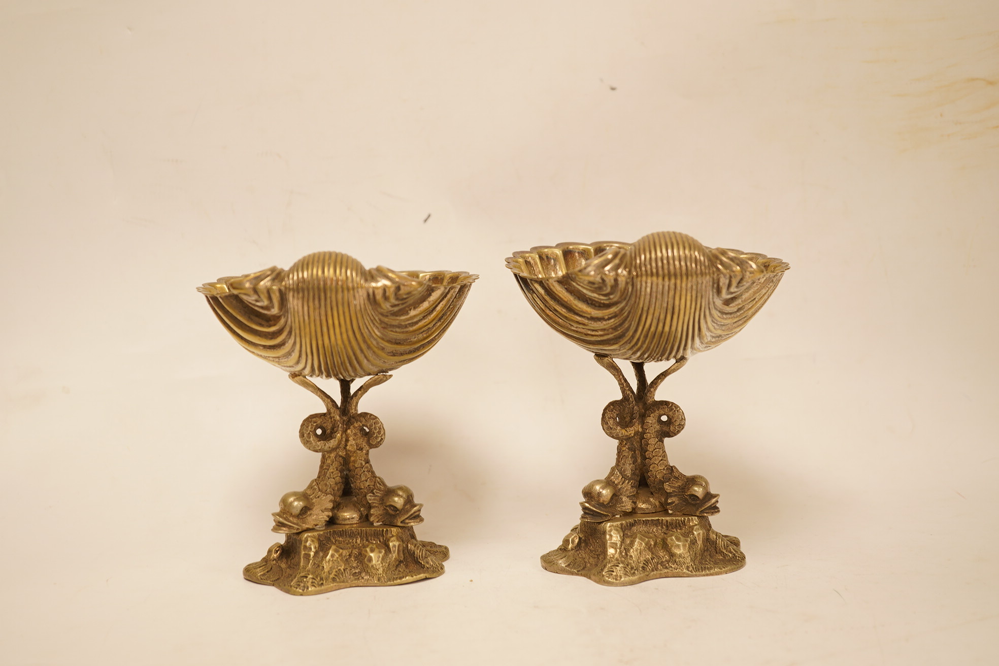 A pair of silver-plated shell sweetmeat dishes, 13cm